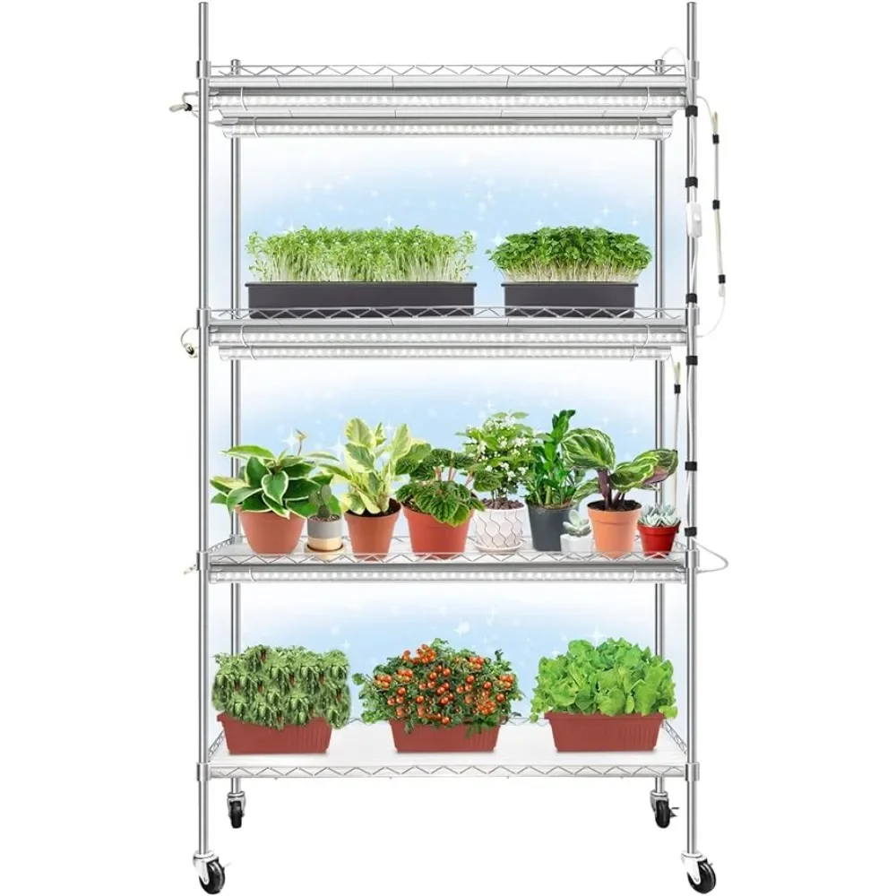 

Plant Stand With Grow Lights for Seedlings Indoor Plants Stand Full Spectrum 180W T8 5000K White Shelf Flowerpot Holder Outdoor