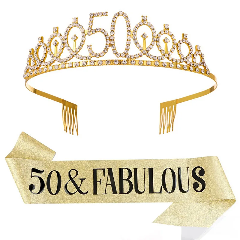 30. Geburtstag Jubiläum Dekoration Glückliche Frauen Glitzer Kristall Krone Schärpe Set Geburtstag Satin Schärpe Partyzubehör PDZS002