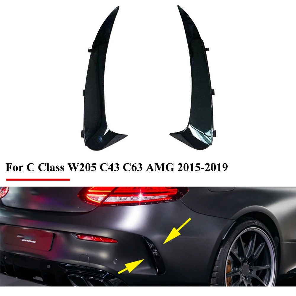 

Glossy Black Rear Bumper Lip Spoiler Canards Stickers Trim for C Class W205 C43 C63 2015-2019 Snap-in Type
