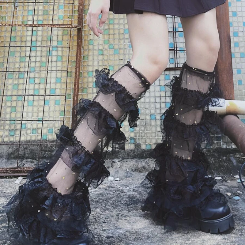 틈새 레이스 패치워크 레그 세트, 달콤하고 시원한 순수 욕망 스타일, Y2K 양말, 미들 튜브 파일 파일, 로리타 레그 양말