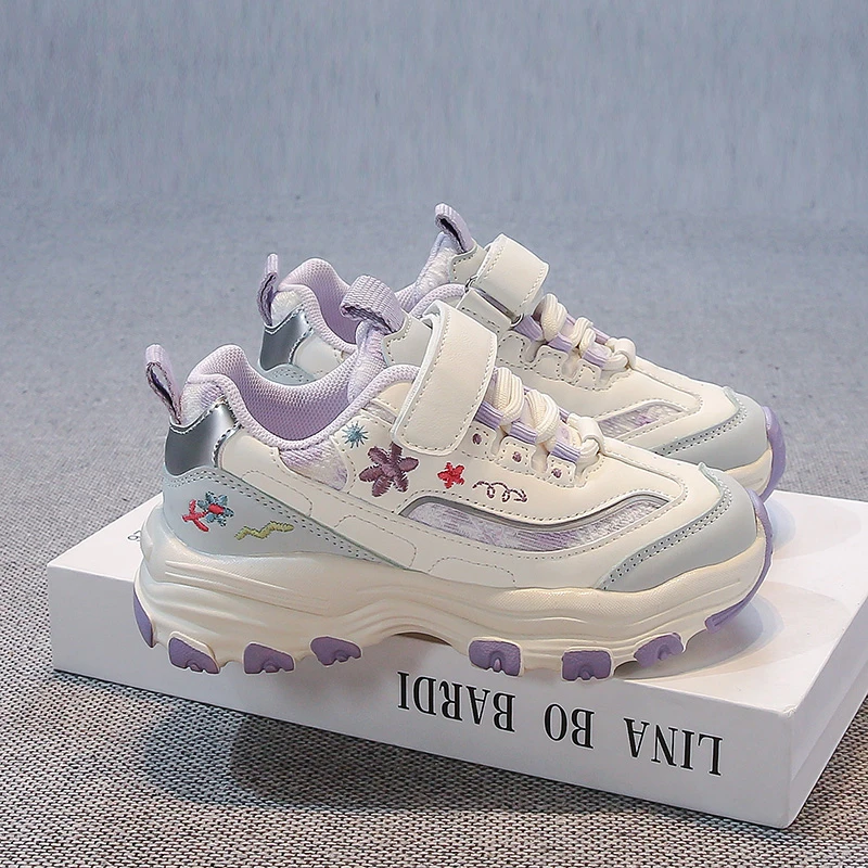 Girls Non Slip Sneakers Floral Embroidered Toddler Shoes