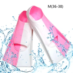 Silicone Short Flippers for Swimming and Snorkeling - Full Foot Pocket with Floating Buckles for Adults (White Pink - M)
