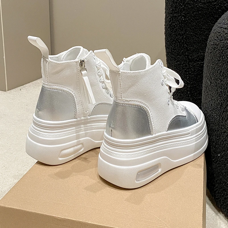 Aphixta 8cm Platform Ankle Boots Height Increasing Sneakers Women's Shoes Platform Chunky Sole Lace Up Boots Thick Sole Shoes