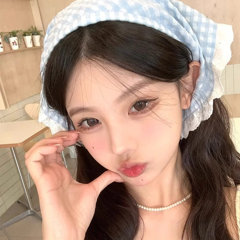 

Summer Women Plaid Head Scarf hair band Vintage Triangle Bandanas Elastic Hairbands hair hoop Girl Headbands Hair Accessories
