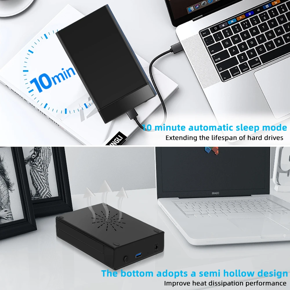 TISHRIC HDD Case 3.5 Inch SATA to USB 3.0 Adapter External Hard Drive Enclosure with 12V/2A Power Adapter Support UASP Tool free
