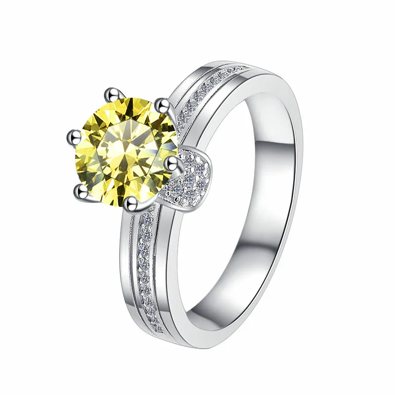 

2 Carat Yellow Mosang Stone Vintage Ring with Certificate S925 Sterling Silver Women's Jewelry Anniversary Party Birthday Gift