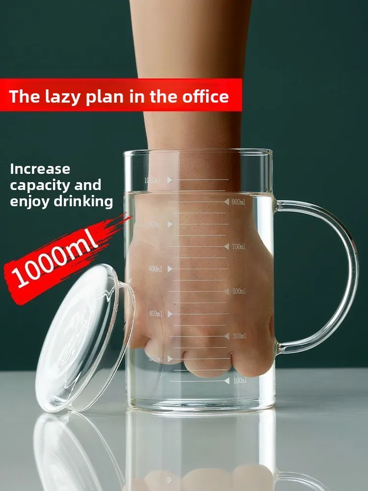 High Borosilie Glass Cup with Sc Large Capaci 000ml Heat Resistant Tea Brewing Cup for Home Use Water Cup Heat Insul...