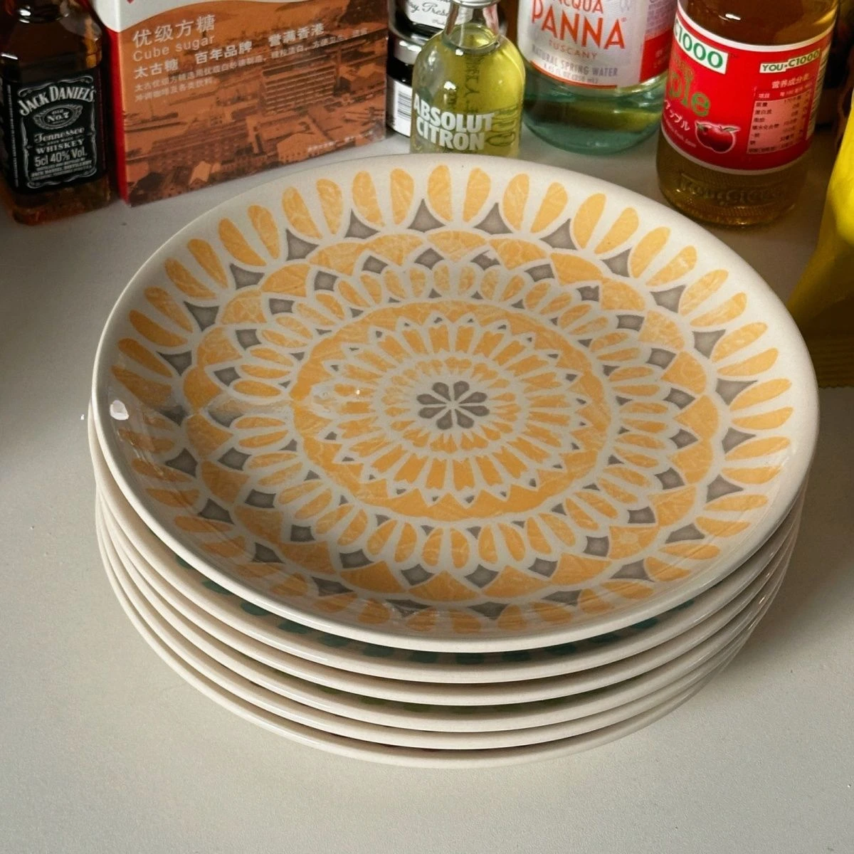 Ceramic Round Shape Floral Plates Dinner Sets Large Capacity Large Plate Dessert Salad Plate Beautiful Table Tableware Services