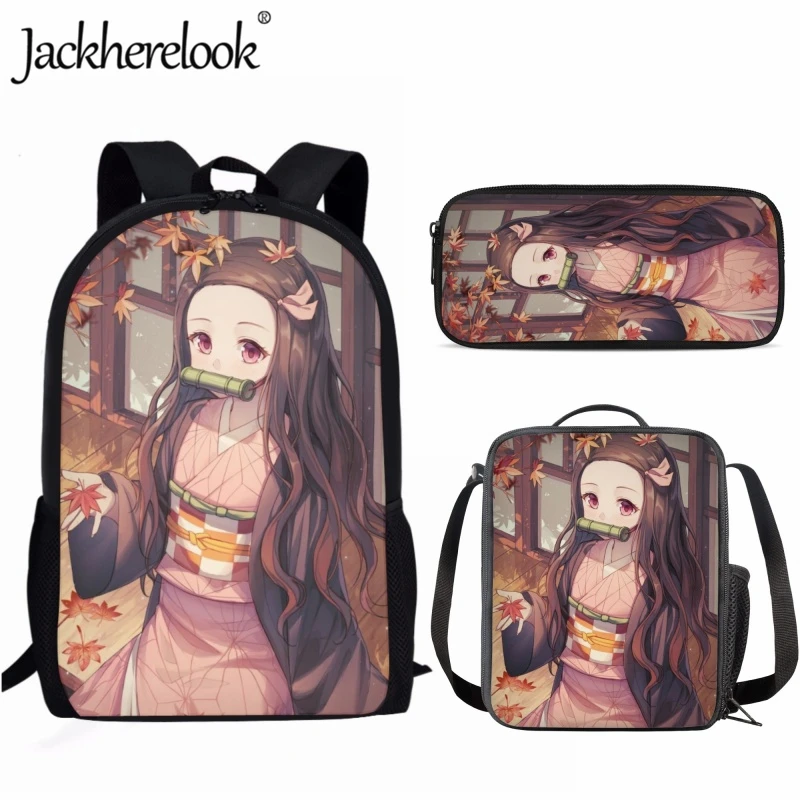 

Jackherelook Anime Demon Slayer Kamado Nezuko Schoolbag 3pcs/set for Student Book Bags Lovely Girls Casual Trend Travel Backpack