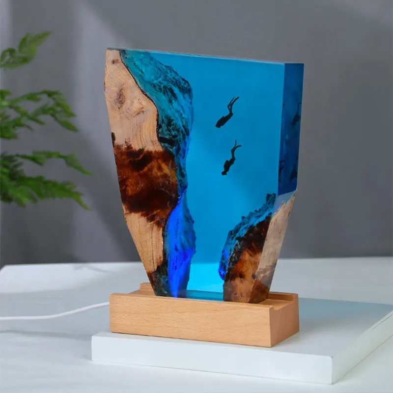 Seabed Organism Epoxy Resin Art Table Ornament Unique Deep Sea Exploration Diving Night Light Desktop Home Decor Birthday Gift