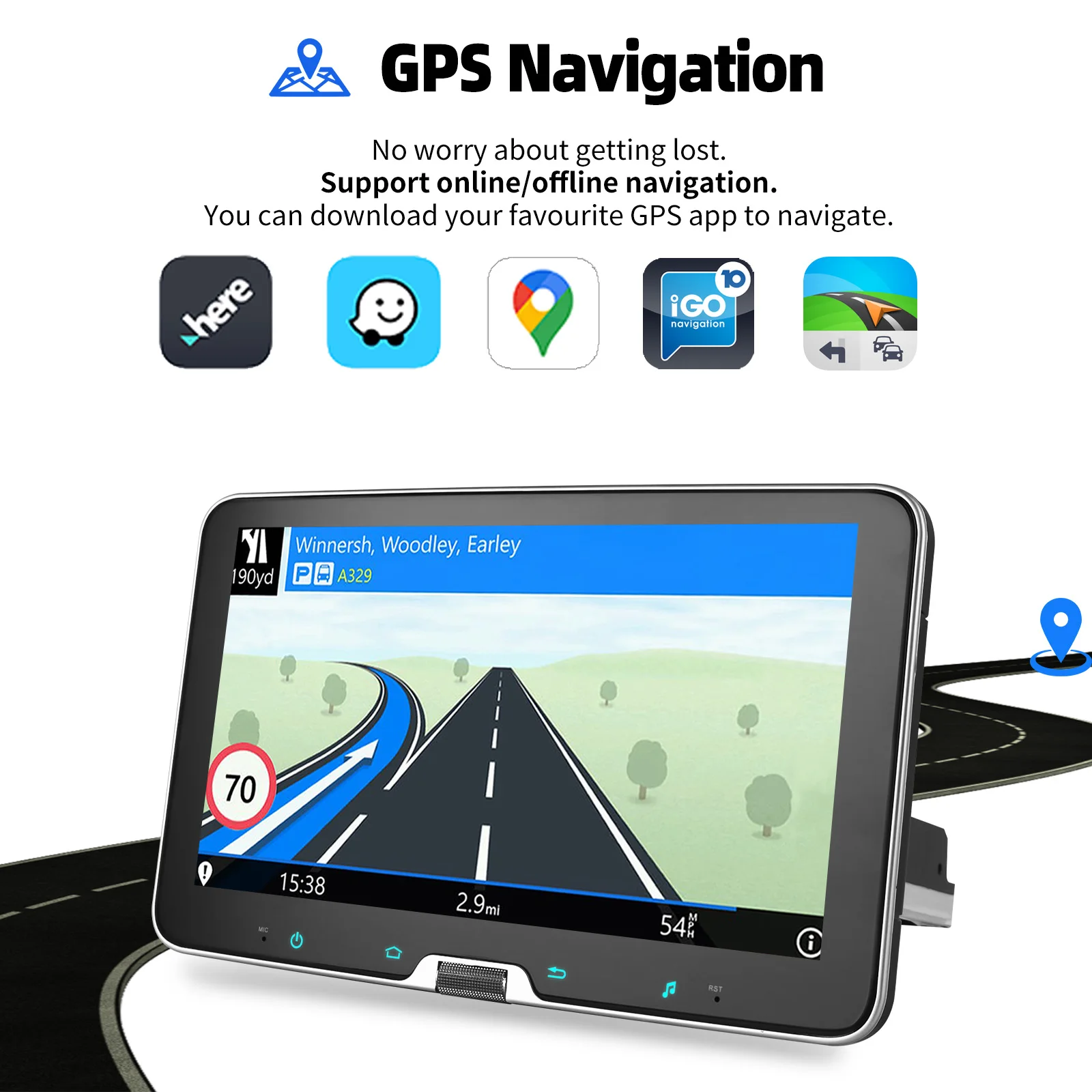 ESSGOO Autoradio Android 15 10.1" 4+64 GB / 6+128 GB Wireless CarPlay Drehbarer Bildschirm 360° GPS Navigation FM RDS Bluetooth WiFi Scrollen Mikrofon Mirror Link Lenkradsteuerung Android Auto Touchscreen AUX – Detail 10
