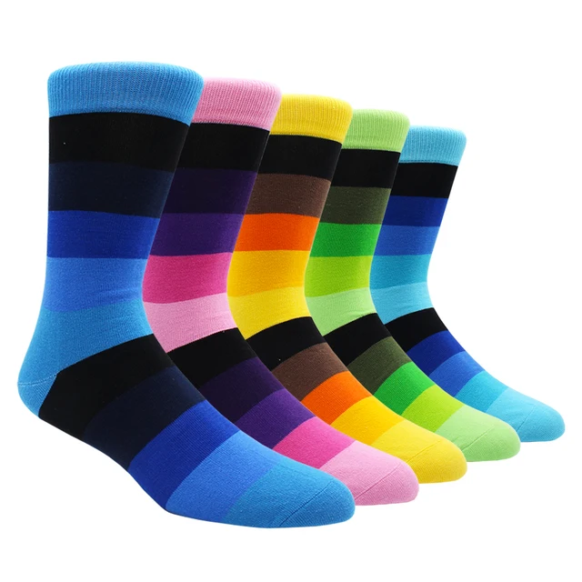 Size 41-48 Casual Fashion Cotton Funny  Long Women&Men Socks Contrast Color Rainbow Larger Size Stripe Socks for Men 5 Pairs- NY005