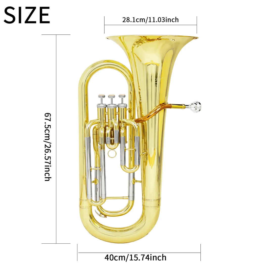 SLADE Bb Flat Euphonium 3-Key Vertical Cupronickel Baritone Horn Professional Musical Instrument Golden Silver Key