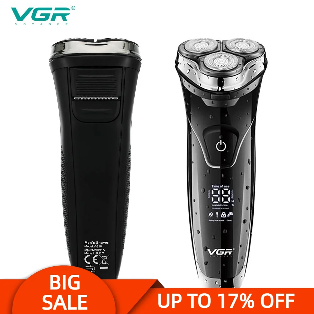 VGR 318 전기 면도기 전문 3 In1 3 헤드 플로팅 면도 1 키 스위치 USB 충전 바디 세척 가능 면도기 세척 V318