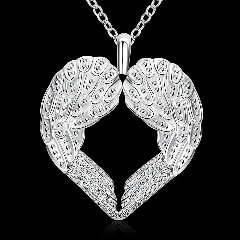 925 sterling Silver Angel wings heart Pendant Necklace for Women luxury fashion party wedding accessories Jewelry Christmas gift pendant necklace,silver necklace,silver pendant,silver necklace charms