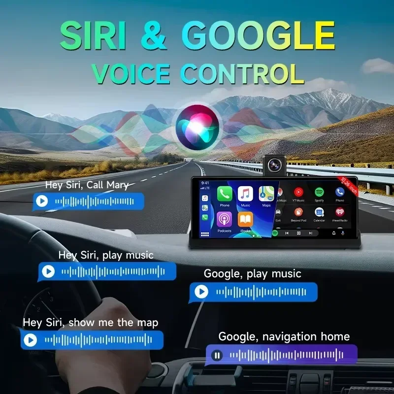 Nouvel écran Rotatif] Carplay Android Auto Sans Fil Avec Dashcam 4K Voiture Avant Arrière, écran Tactile 10,26 Pouces Portable Driveplay Carplay écran Dual-Bluetooth,Mirror Link,64G TF Card