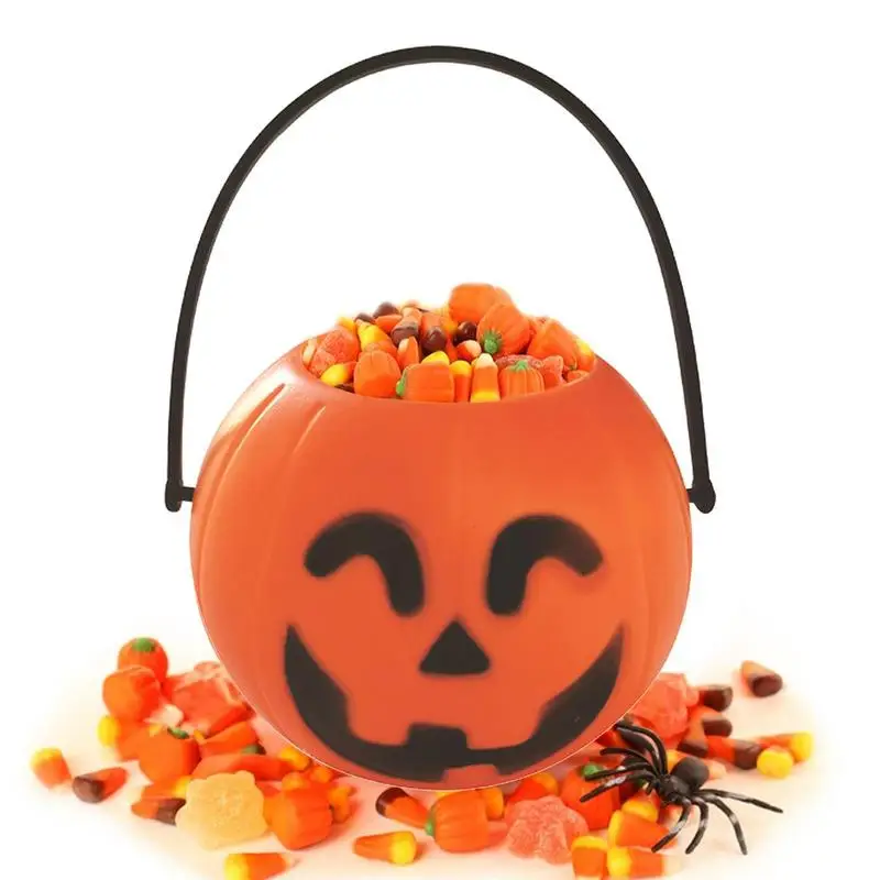 

Halloween Party Bags Smile Face Light Up Bucket Pumpkin Shape Goody Reusable Bucket Trick Or Treat Supplies For Kid Candy Holder