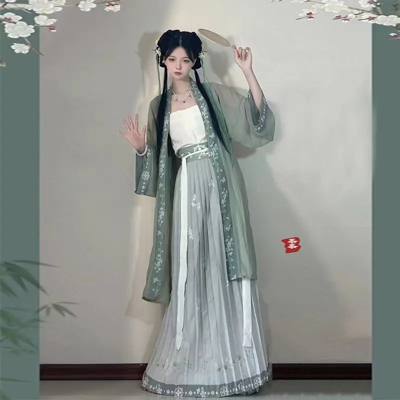 Hanfu female Song Dynasty printed waist length pleated skirt for daily fresh spring, summer, and autumn styles hanfu female chinese style summer waist length ru skirt ancient costume female super fairy elegant student