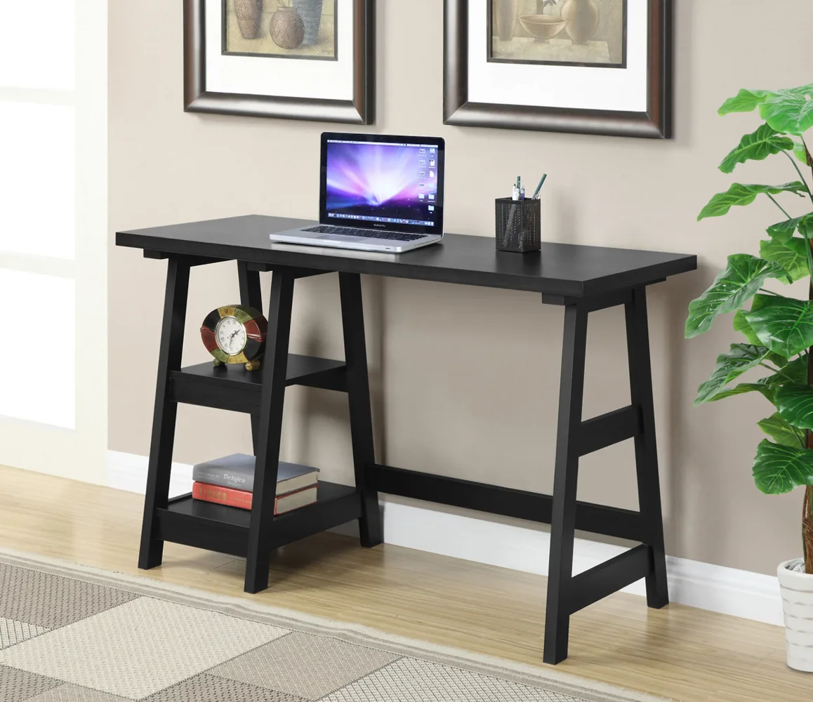 

Designs2Go Trestle Desk with Shelves, Black
