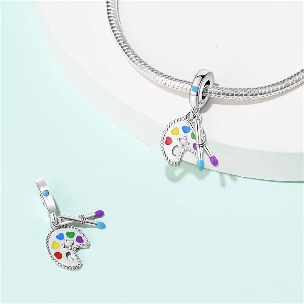 Art Series Painter Charms Brush Pigment Color palette Bead Fit Diy Original Bracelets Charms Lucky Jewelry Gifts Diy Accessories