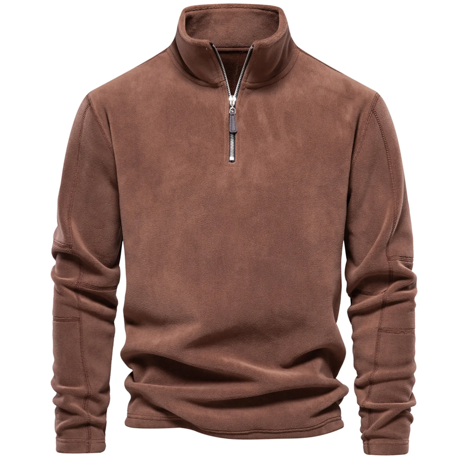 

Autumn Winter Pullover Men Polar Fleece Business T-Shirt Zipper Stand Collar Pullover Fashion Casual Long Sleeve Solid Warm Tops