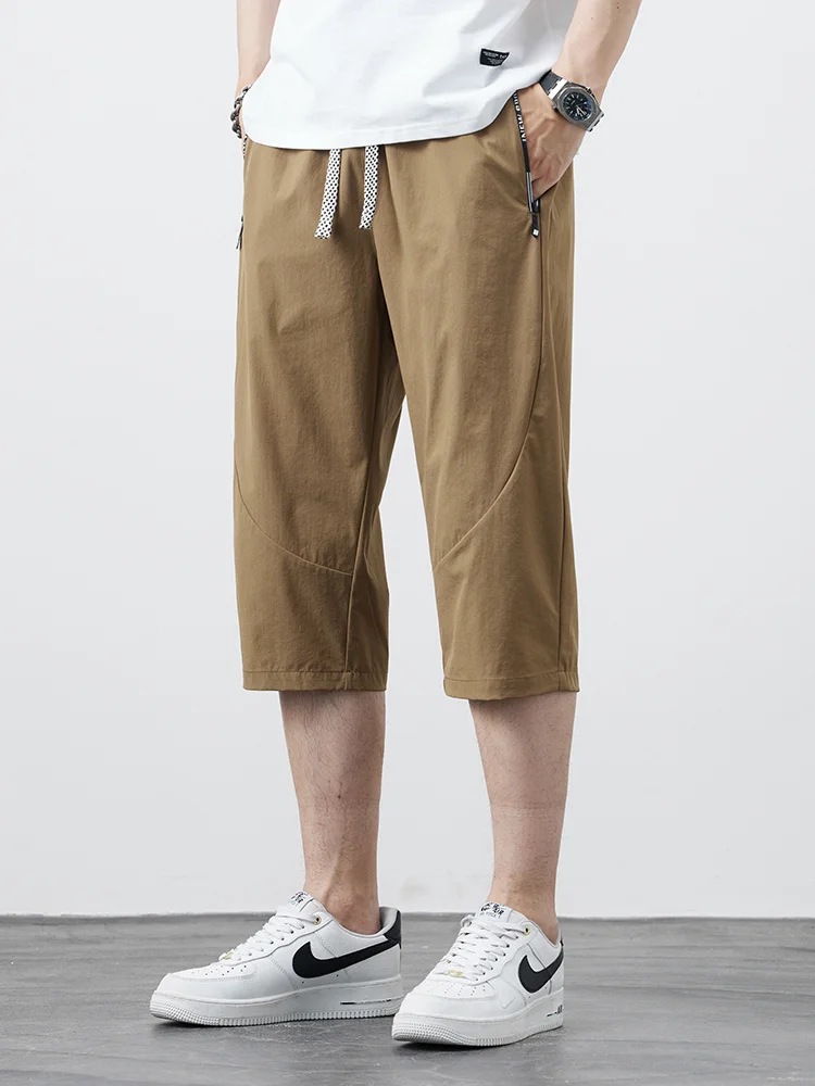 Summer Men's Breeches 3/4 Casual Shorts Quick Dry Nylon Stretch Sweat Short Pants Big Size Sportswear Straight Loose Shorts 8XL