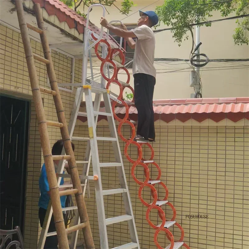 알루미늄 합금 벽걸이형 숨김식 소방용 사다리 다락방 텔레스코픽 사다리 가정용 두꺼운 발판 사다리 스툴