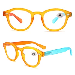 Stylish Unisex Reading Glasses with Spring Hinges - Fashionable & Affordable - +400 (C4 Orange)