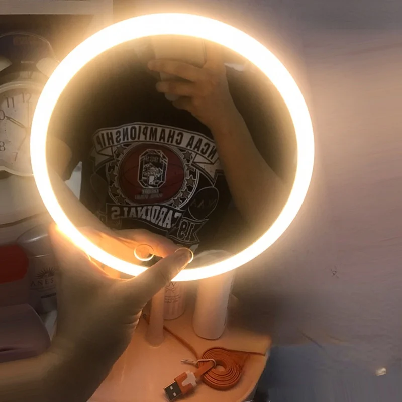 

LED Makeup Mirror with Lamp Dormitory Desktop Production Custom Student Dressing Makeup Light Folding Portable Mirror