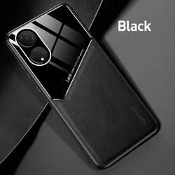 Leather Camera Lens Protective Case with Car Magnetic Function for OPPO A58 4G (Black)