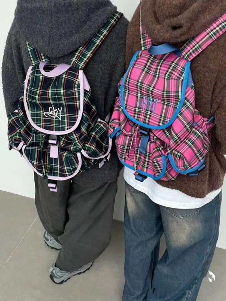 Preppy Style Vintage Plaid Pattern College Students School Bag Backpack Multiple Pockets Commuter Backpack Mochilas Para Mujer