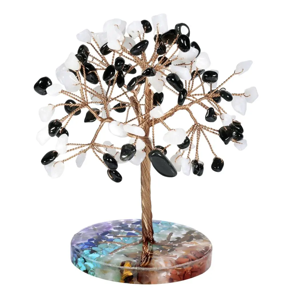 Natural Crystal Tree With 7 Chakra Stones Resin Base Lucky Money Trees Feng Shui Sculpture Home Office Decoration