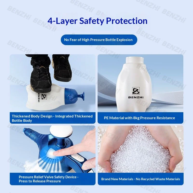 2L 수동 폼 스프레이 병 - 자동차 세차용, 가정용, 자동차 디테일링 및 식물 물주기용 휴대용 압력 분무기