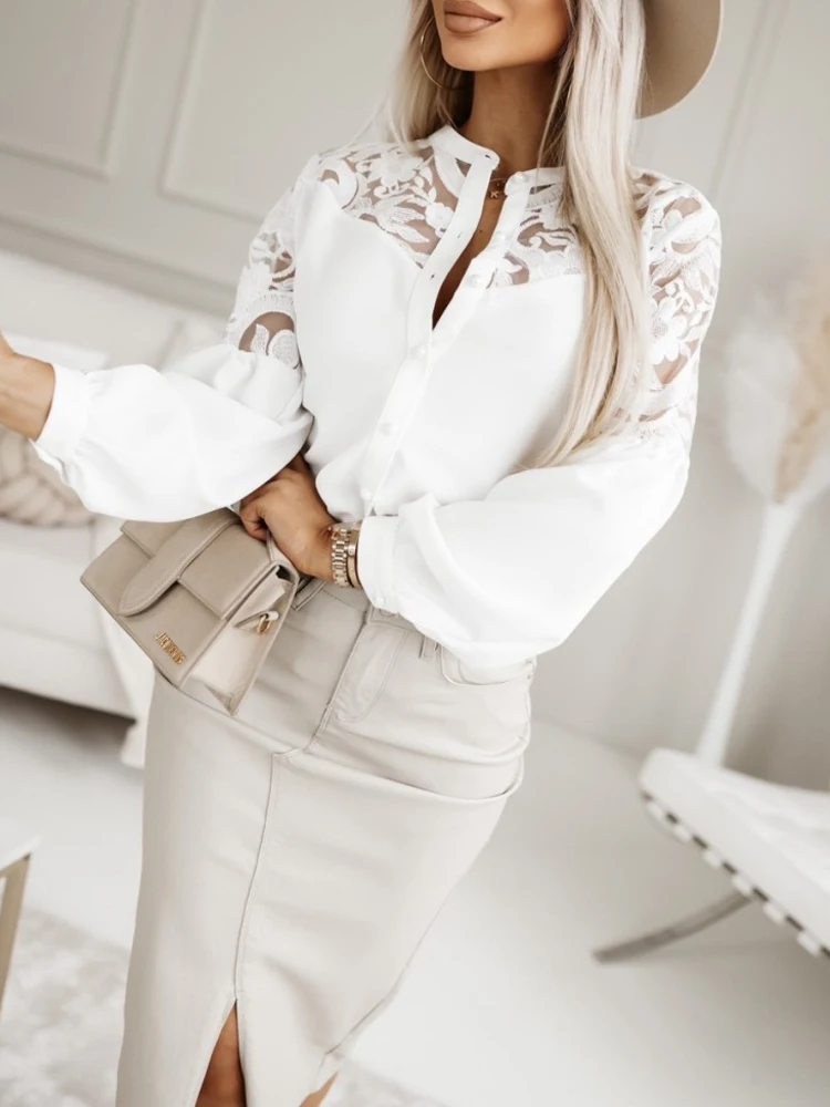 Lace Blouse Shirt for Women Summer Autumn