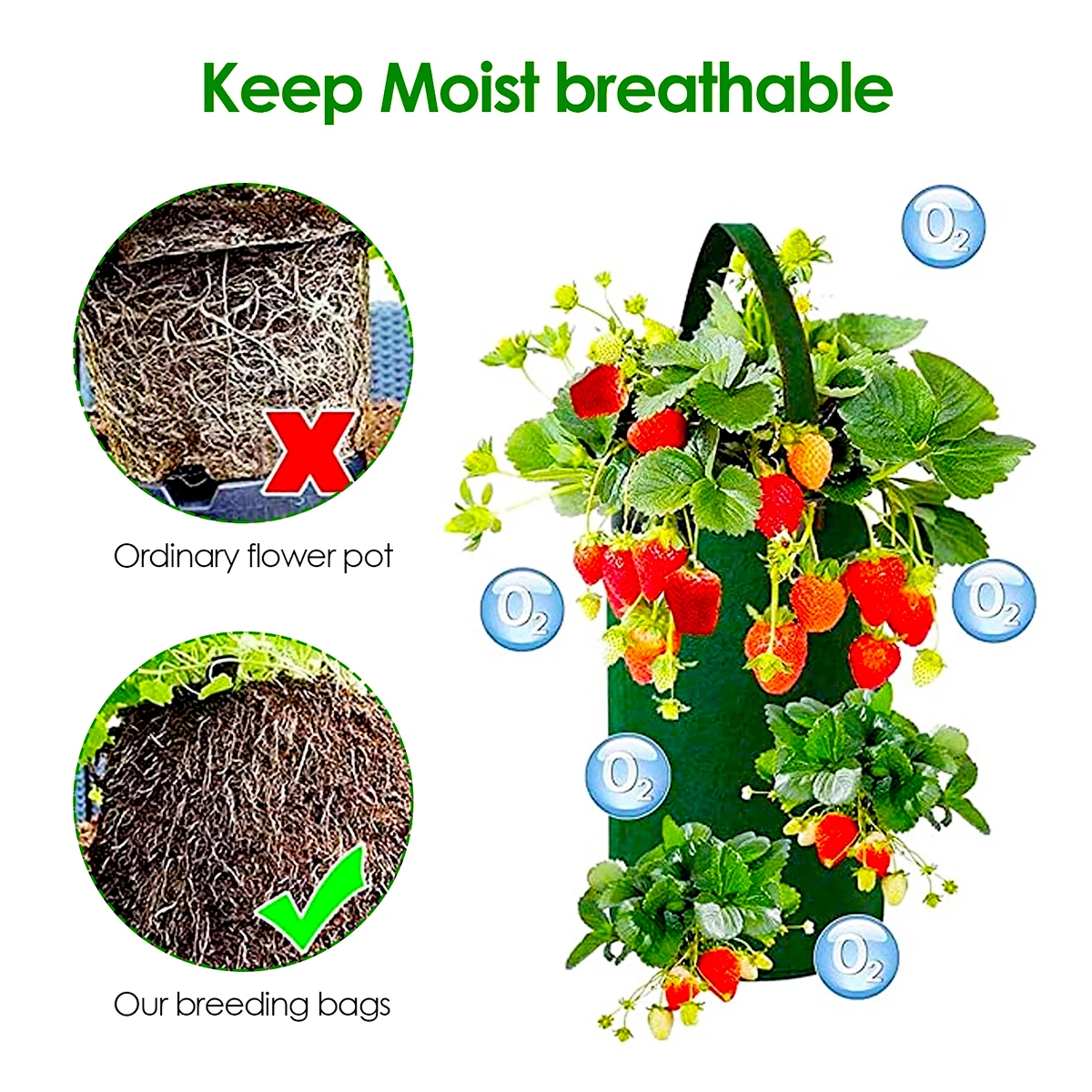 13 Holes Strawberry Planting Bags Reusable Felt Fabric Pot Hanging Vegetable Bare Root Plant for Home Garden Yard Grow Container