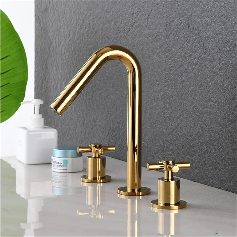 Description Picture 4 of itemGold Basin Faucet Brass Black Widespread Bathroom Chrome Sink 3 Hole Hot & Cold Wash Water Tap