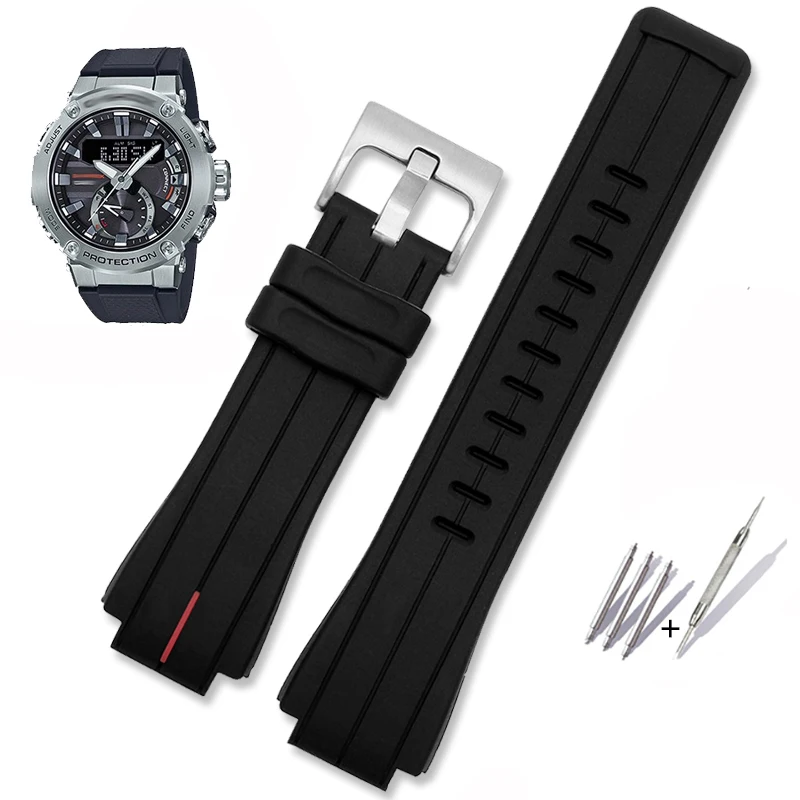 

For C-asio G-SHOCK 5608 GST-B200 GST-B200D Series Modified Rubber Watchband Outdoor Sports Silicone Strap Raised 24*16mm Black