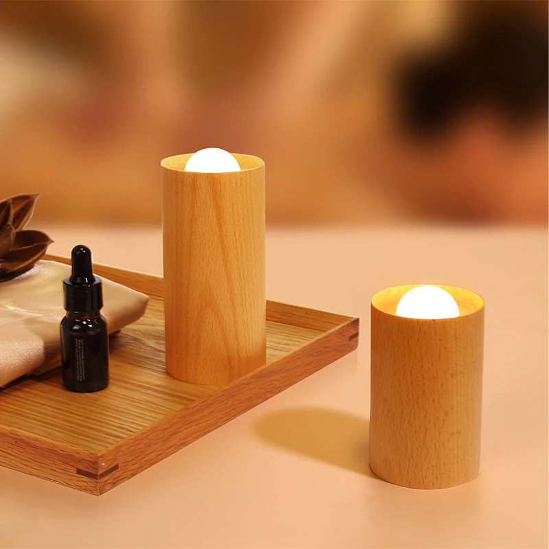 

Wood creative candlelight night light airflow control room candle atmosphere light LED rechargeable bedroom mood light