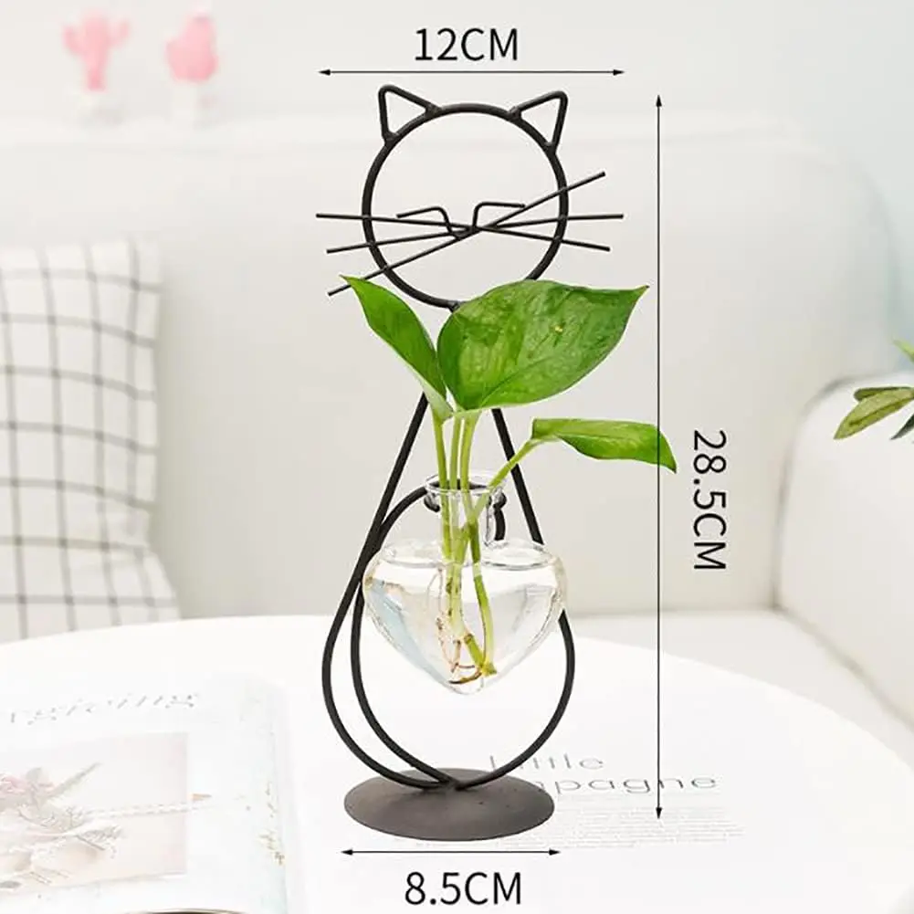 2PCS Desktop Glass Planter Vase Holder, Cat Plant Metal Stand, for Hydroponics Plants Terrarium, Home Garden Decor