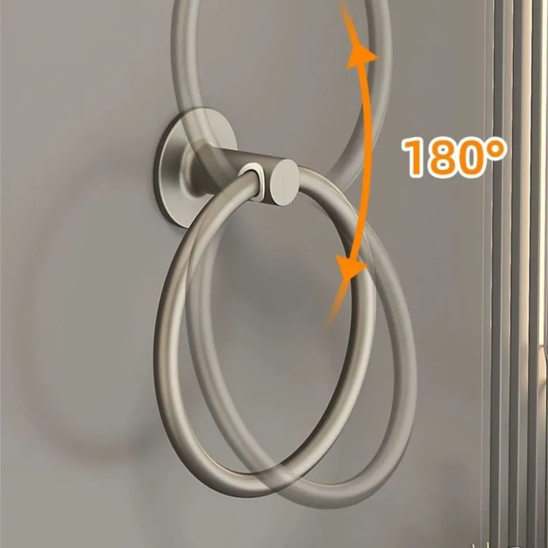 Simple Towel Ring Without Punching Bathroom Towel Hanging Space Aluminum Alloy Ring Bathroom Rack Non-slip RingZF218