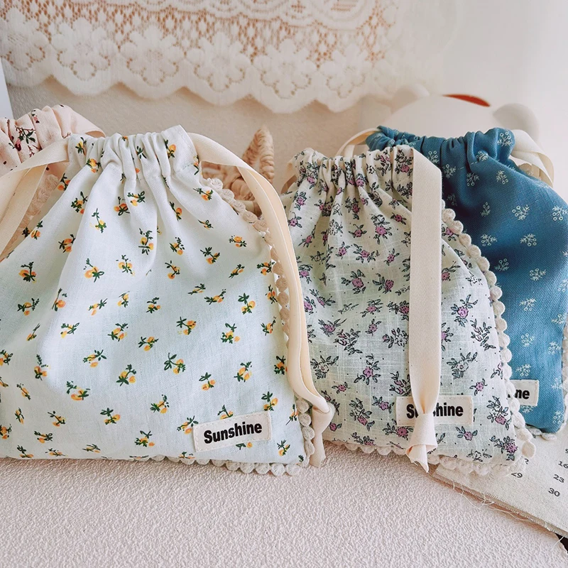 Printed Flower Baby Diaper Bag Mommy Bag Cotton Nappy String Pocket Stroller Carry Pack Travel Outdoor Diaper Storage Bag cotton mommy diaper bag organizer cute bear embroidery single zipper newborn baby diaper bag nappy travel stroller storage bag