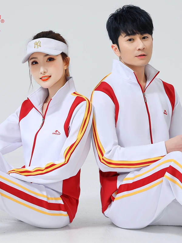  봄 신상 남녀공용 레드 스포츠 슈트 대형 사이즈 스퀘어 댄스 피트니스 체조복 통기성 땀 흡수 빠른 건조 초경량 긴팔 오픈 가디건