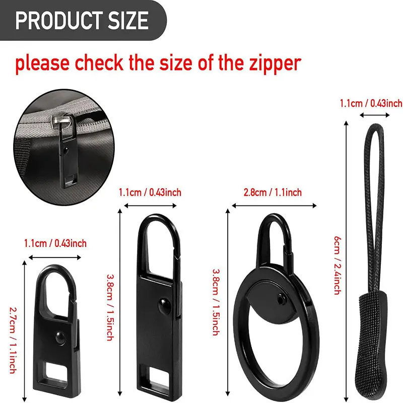 5pcs Zipper Slider Puller Repair Kit Replacement for Suitcase Travel Bag Broken Zipper Head DIY Sewing Craft Accessories