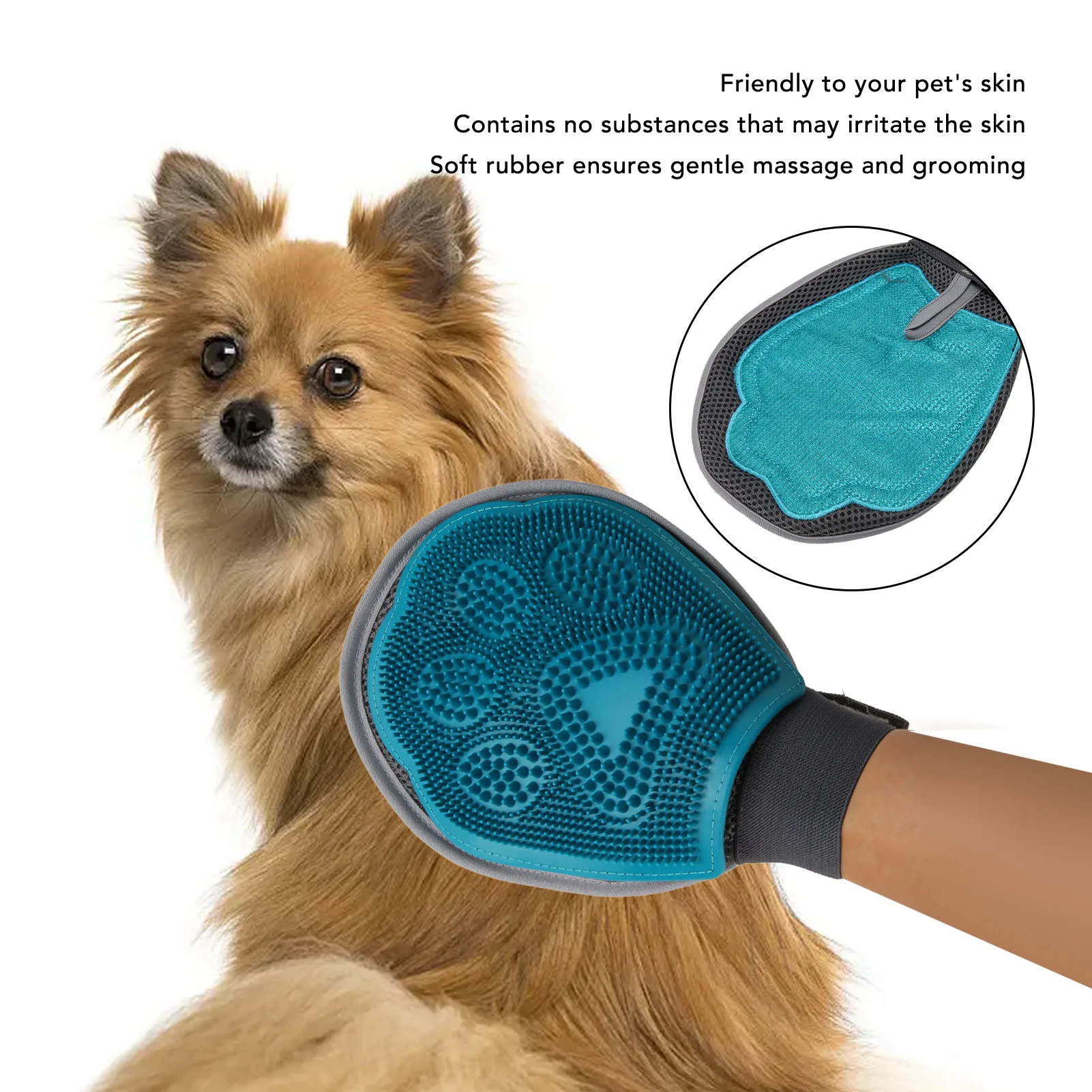 Pet Grooming Glove Double Sided Adjustable Wrist Massage Pet Hair Remover Glove For Cats Dogs