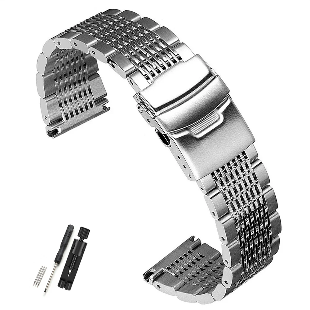 Sleek Stainless Steel Watch Strap - Brushed Finish Wrist Band Accessory