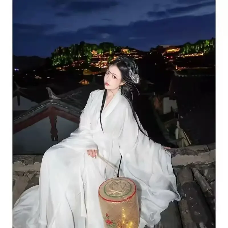 

Женское платье Hanfu, традиционное танцевальное платье, женский костюм для косплея, Летнее белое платье Hanfu для женщин, большие размеры 2XL, 2024