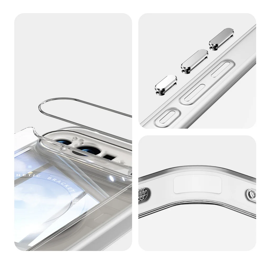 Transparent Back Plate Case with Rotating Metal Ring Holder and Camera Protection
