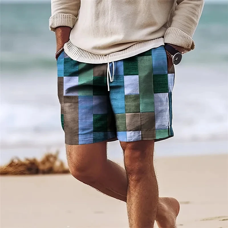 2024 Summer Hawaii Beach Shorts Travel Casual Colorful Plaid Printing Sports Quick Drying GYM Trunks Ice Shorts Hawaii Swimwear 5