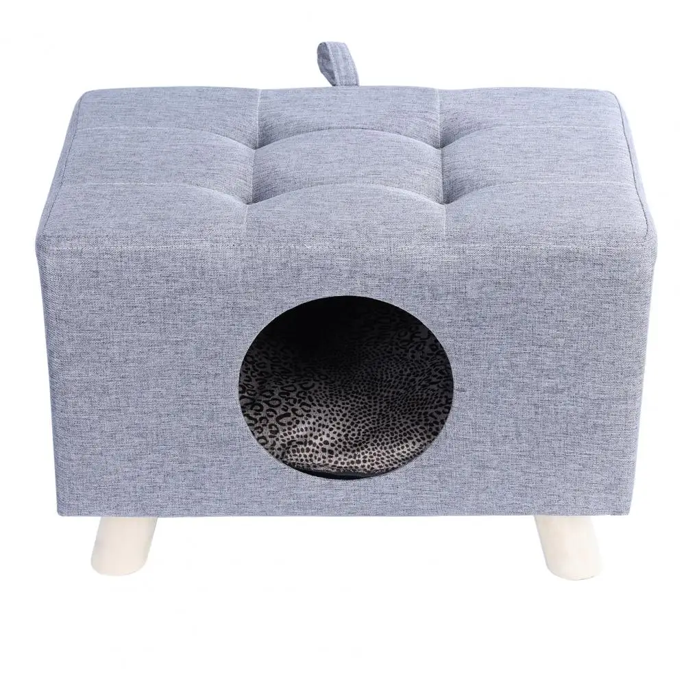 Cat Nest, Pet House Bench, Wood Pet House Cat Cave with Mat, Pet House Foot Rest Stool with Cushion, Cube for Cats and Small Dog 3