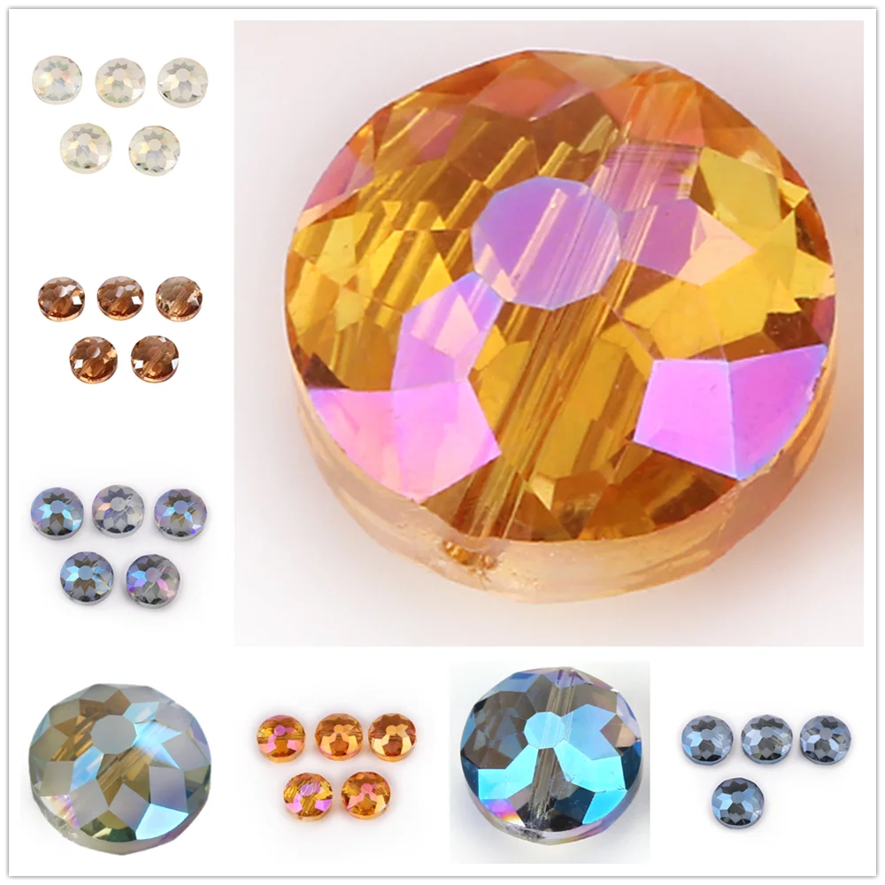 

10Pcs 14mm Crystal Coin Loose Beads Faceted Diy Glossy Rondelle Jewelry Making Glass Spacer Bead Crafts Findings
